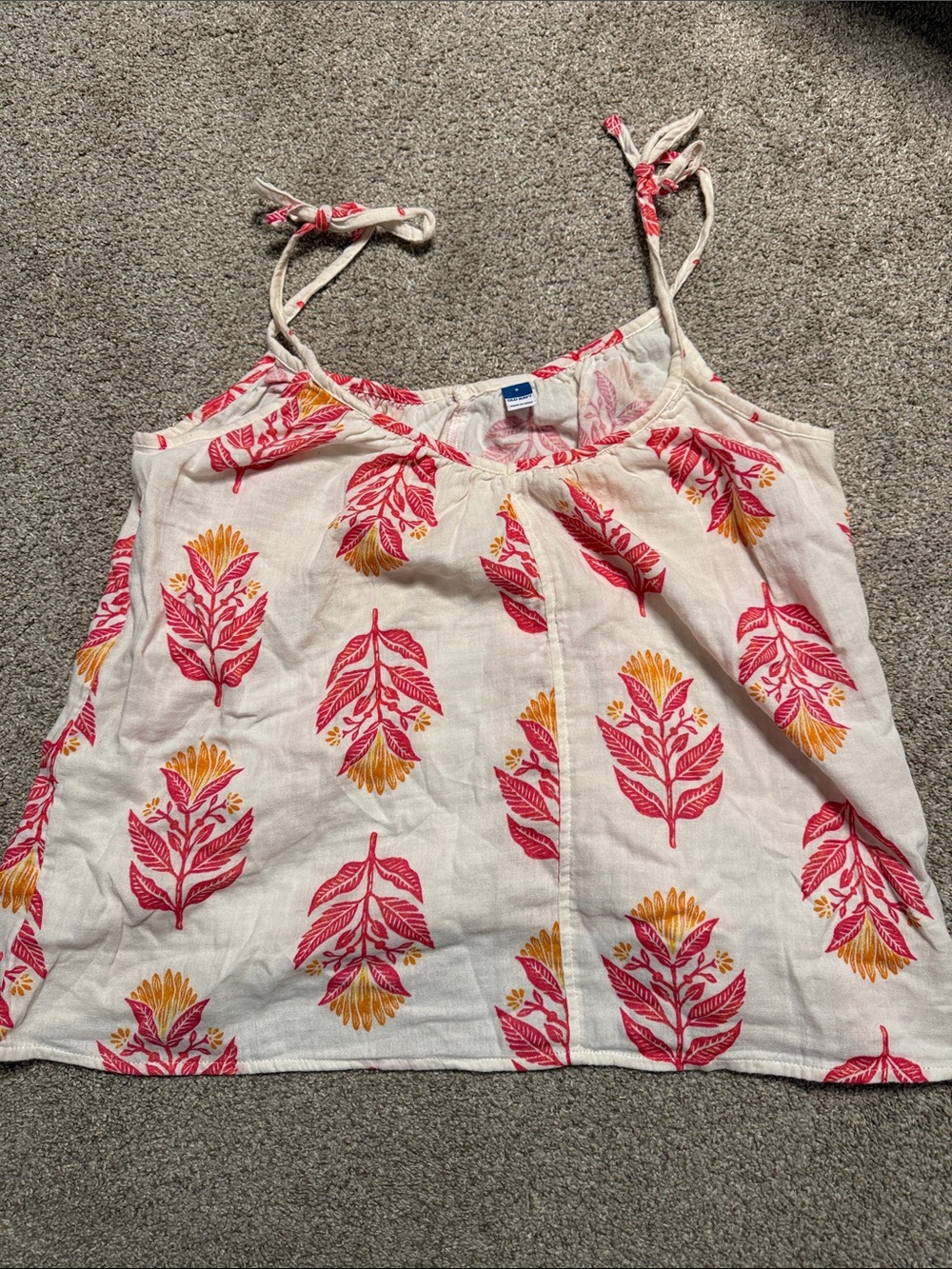 Old Navy Lightweight White Floral Print Tie-Strap Tank Top - Pink & Yellow Motif